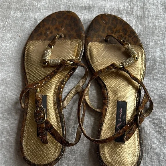 Nina New York Brown and Gold Sandals with Beaded Straps - Picture 5 of 6